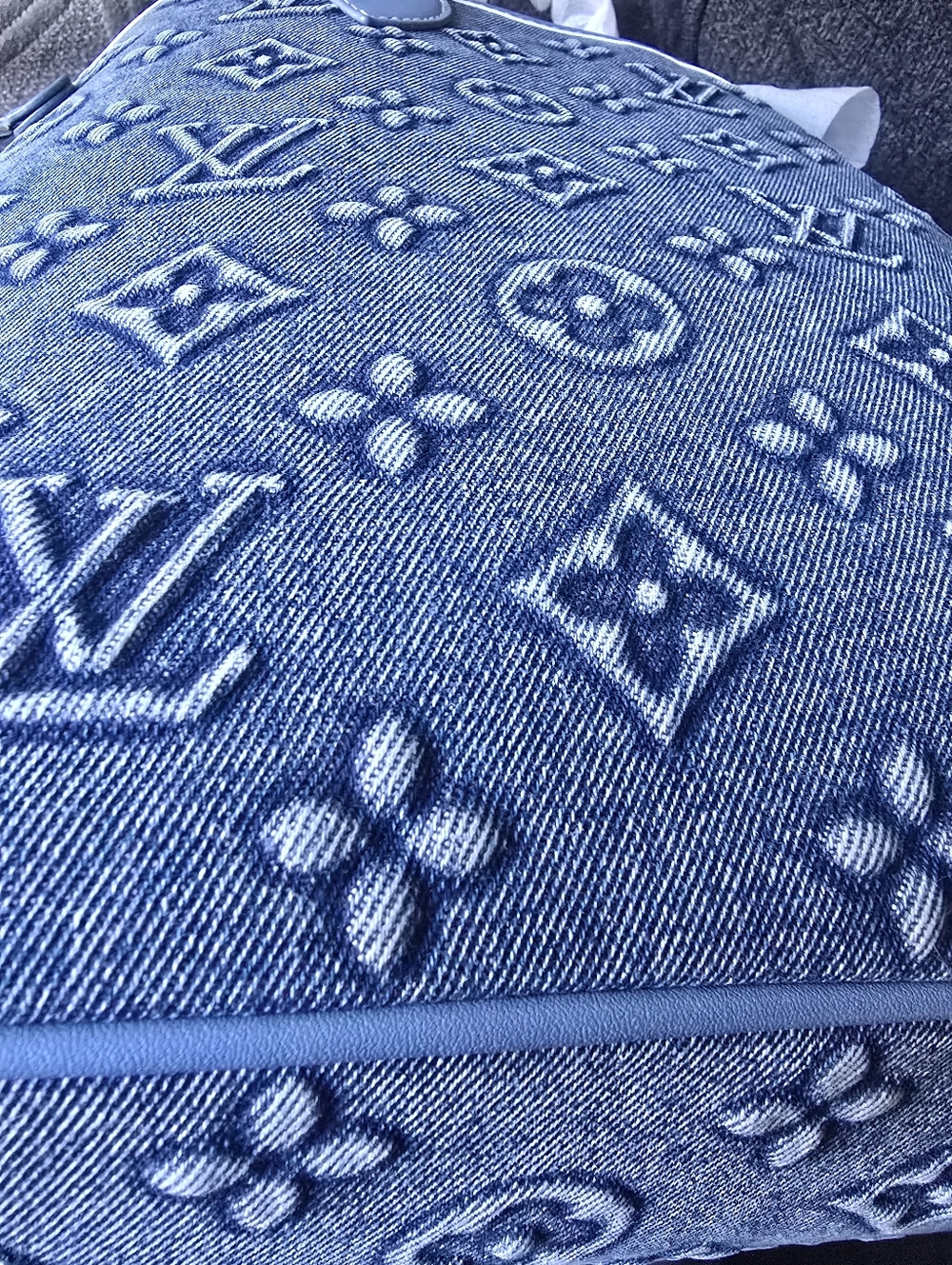 Cotton Denim Deluxe Embross Monogram Travel Everywear Tote Bag - Picture 12 of 16